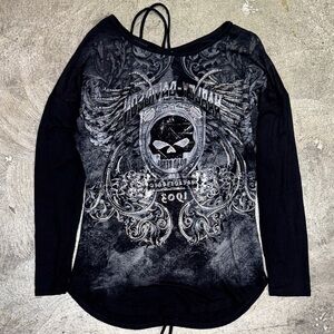 Harley-Davidson Black and Gray Skull Long Sleeve Tee